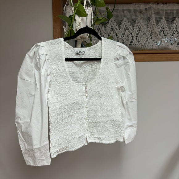 GANNI White Cotton Poplin Smock Blouse Size EU 42 (equivalent US 10) - Picture 3 of 6